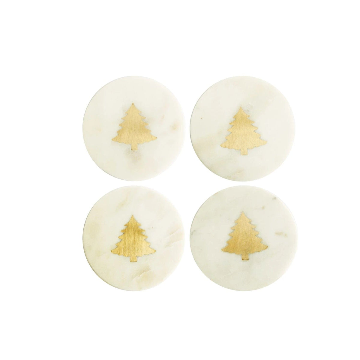 Creative Co-op Creative Co-op 4" Round Marble Coasters with Brass Tree Inlay, S/4 - Little Miss Muffin Children & Home
