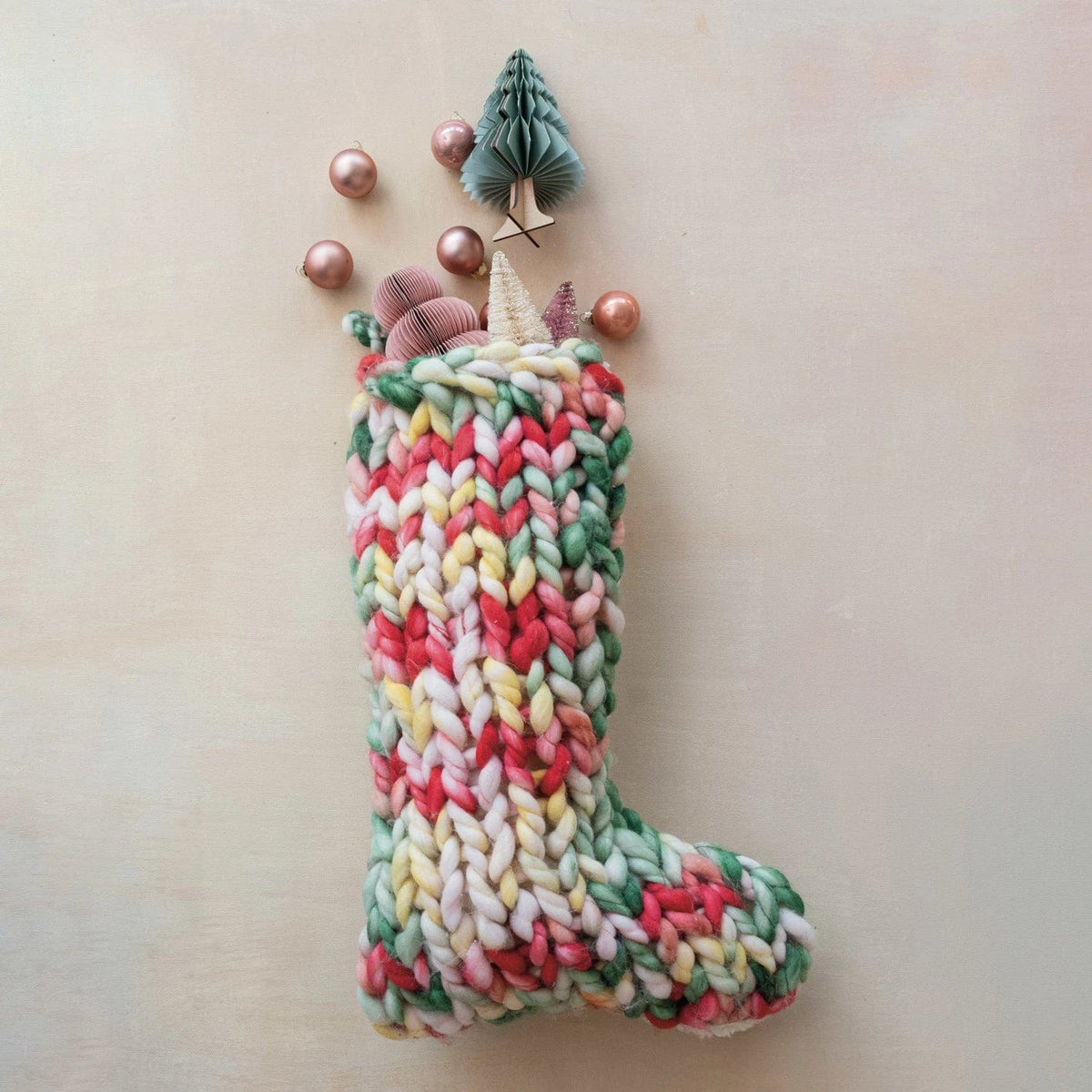 Creative Co-op Creative Co-op Hand-Woven Acrylic Knit Stocking with Sherpa Back, Multi Color - Little Miss Muffin Children & Home