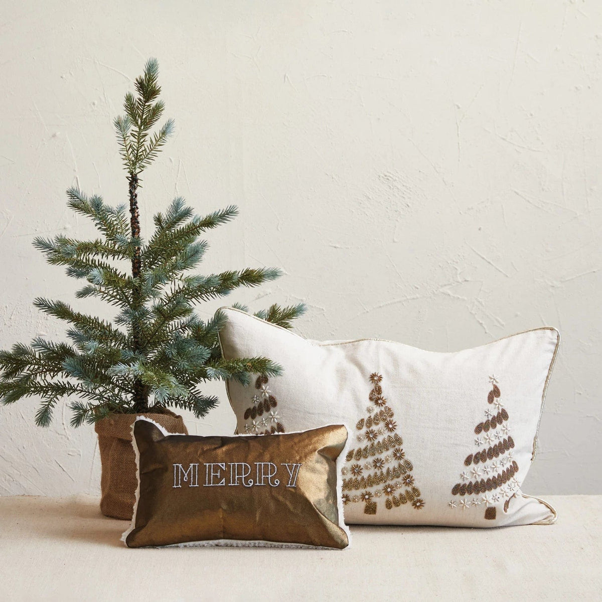 Creative Co-op Creative Co-op 24"L x 16"H 24"Lx16"H Cotton Lumbar Pillow w Christmas Trees, Brown & Gold - Little Miss Muffin Children & Home