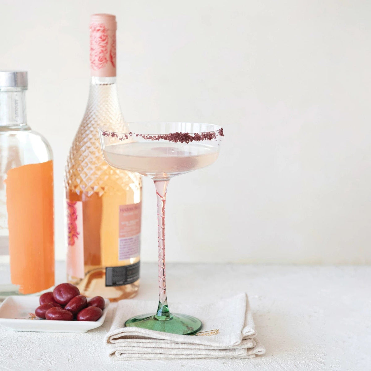 Creative Co-op Creative Co-op Stemmed Champagne Coupe Glass with Pink Stem & Green Base - Little Miss Muffin Children & Home