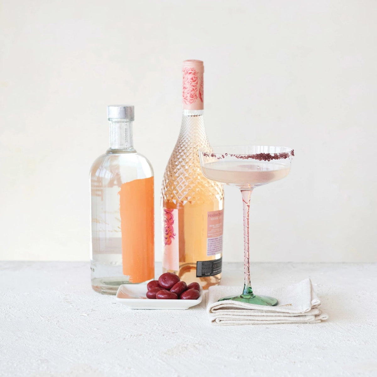 Creative Co-op Creative Co-op Stemmed Champagne Coupe Glass with Pink Stem & Green Base - Little Miss Muffin Children & Home