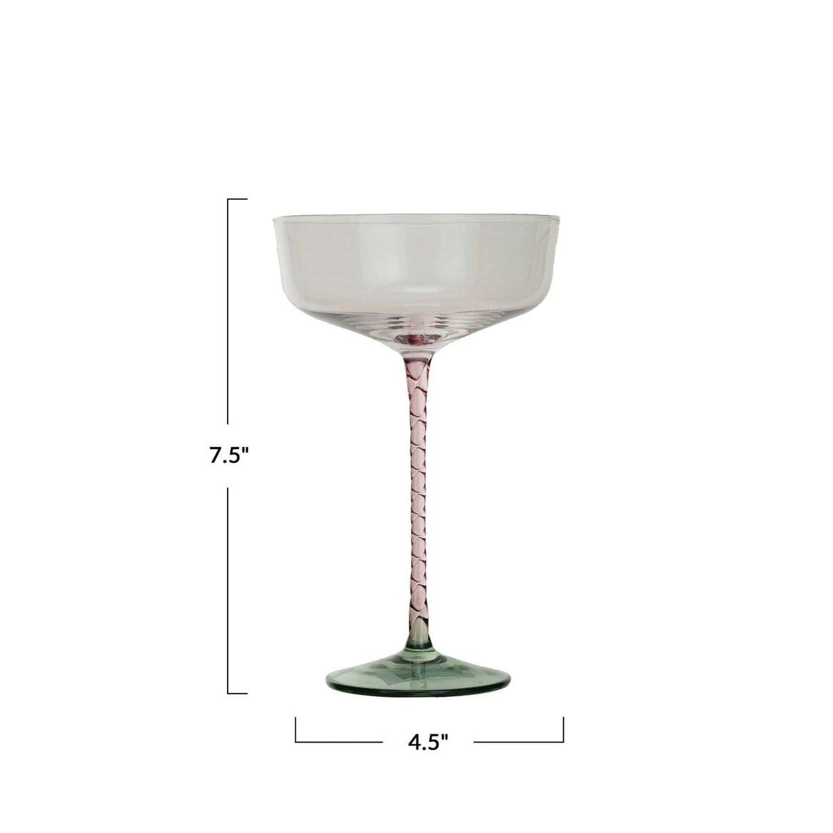 Creative Co-op Creative Co-op Stemmed Champagne Coupe Glass with Pink Stem & Green Base - Little Miss Muffin Children & Home