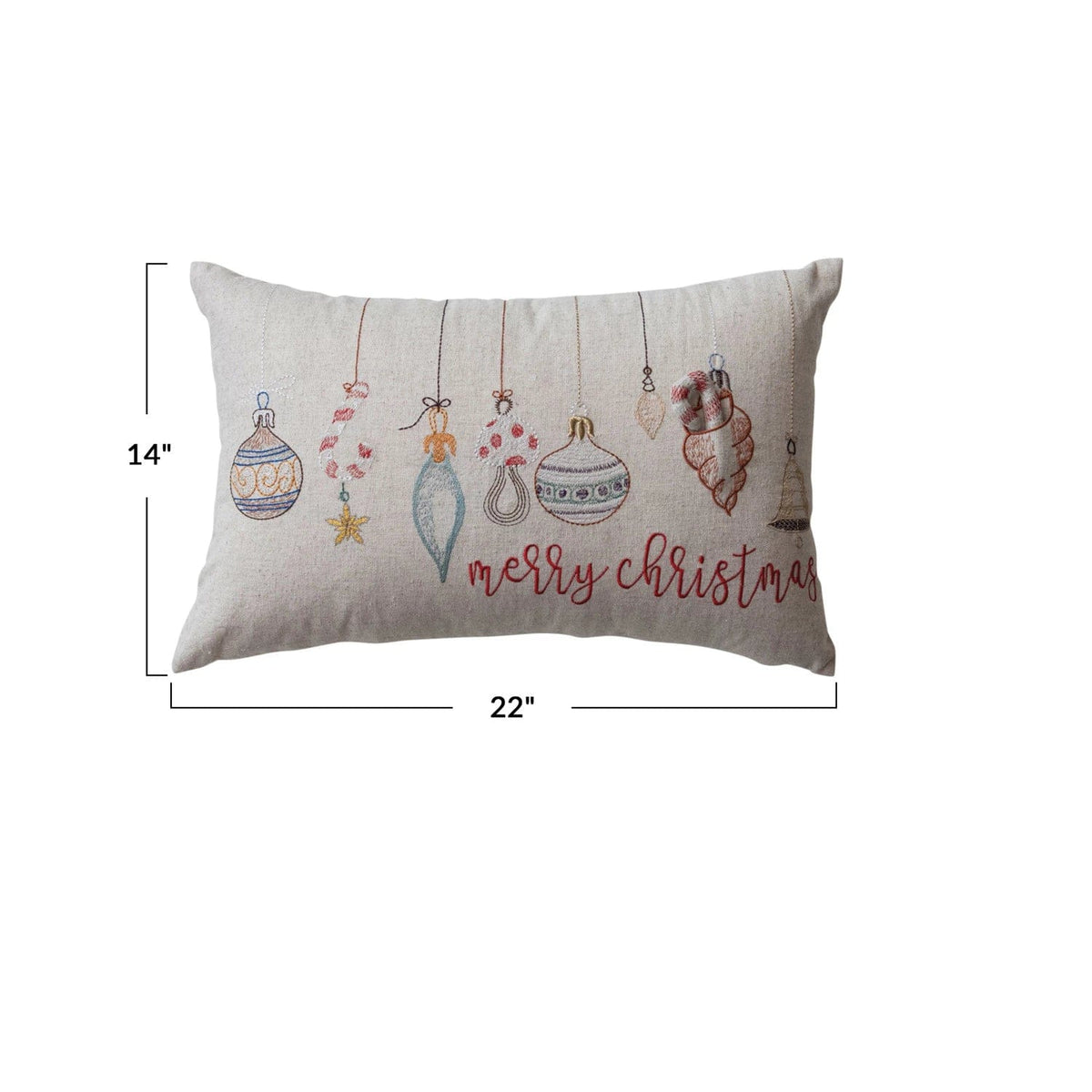Creative Co-op Creative Co-op Cotton & Linen Lumbar Pillow Embroidered with Ornaments - Little Miss Muffin Children & Home