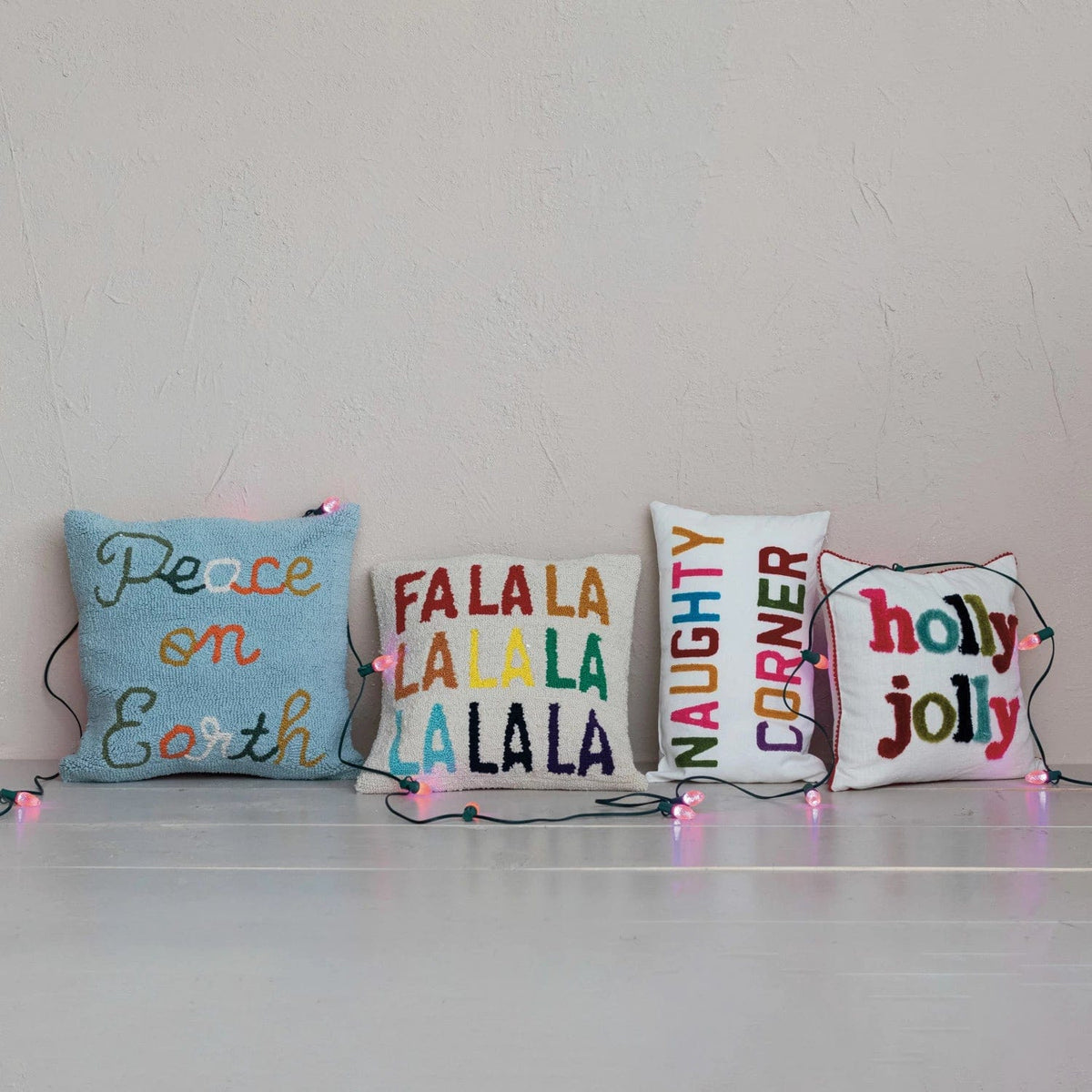 Creative Co-op Creative Co-op 18" Square Cotton Tufted Pillow "FALALALALALALALALA", Multi Color - Little Miss Muffin Children & Home