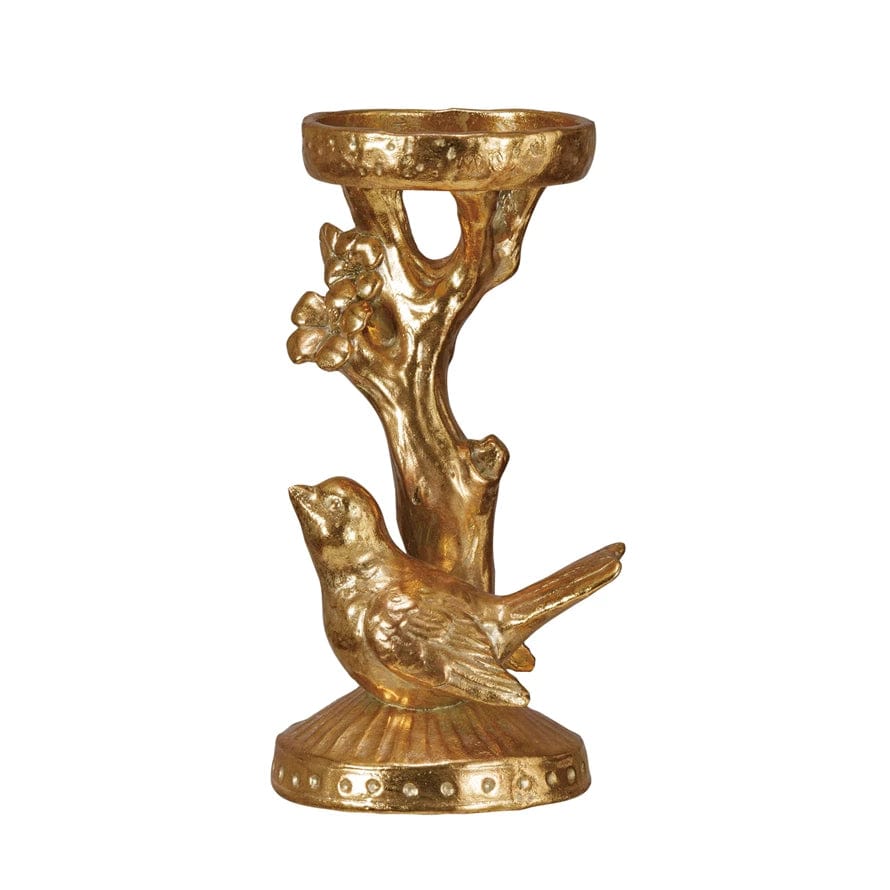 Creative Co-op Creative Co-op Resin Candle Holder with Bird & Branch, Gold Finish - Little Miss Muffin Children & Home