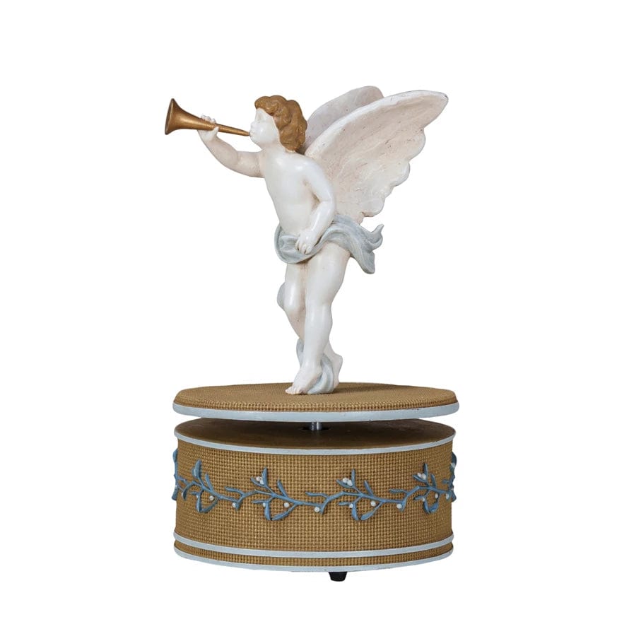 Creative Co-op Creative Co-op Resin Wind-Up Cherub Music Box, Plays "Hark! The Herald Angels Sing" © - Little Miss Muffin Children & Home