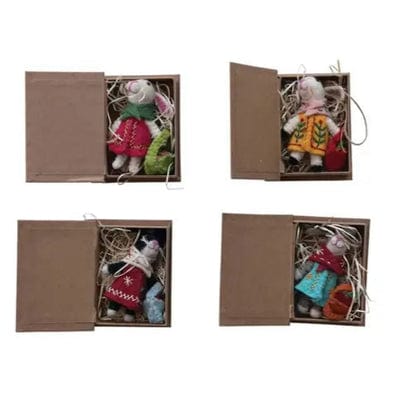 Creative Co-op Handmade Wool Felt Bunny 4" Ornament In Book Shaped Box, 4 Styles - Little Miss Muffin Children & Home
