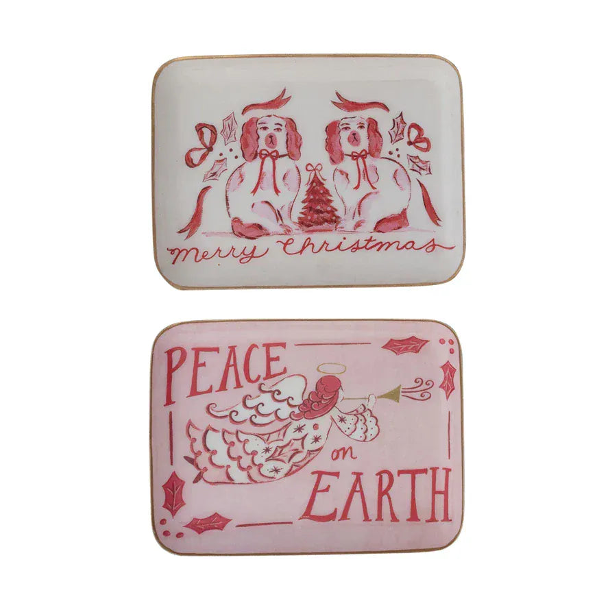 Creative Co-op Enameled Metal Tray with Holiday Saying, 2 Styles Available - Little Miss Muffin Children & Home