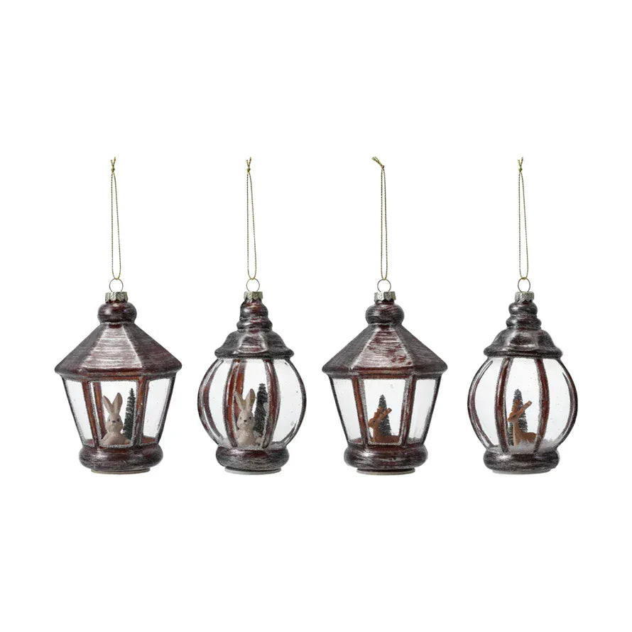 Creative Co-op Glass Lantern Ornament with Bunny/Deer, Faux Snow & Glitter, 4 Styles Available - Little Miss Muffin Children & Home