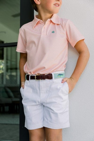 Bailey Boys Bailey Boys Henry Short Sleeve Stripe Performance Polo- Coral/White - Little Miss Muffin Children & Home