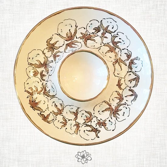Magnolia Creative Co Cotton Chip and Dip, hand-painted Southern cotton with 22k gold trim