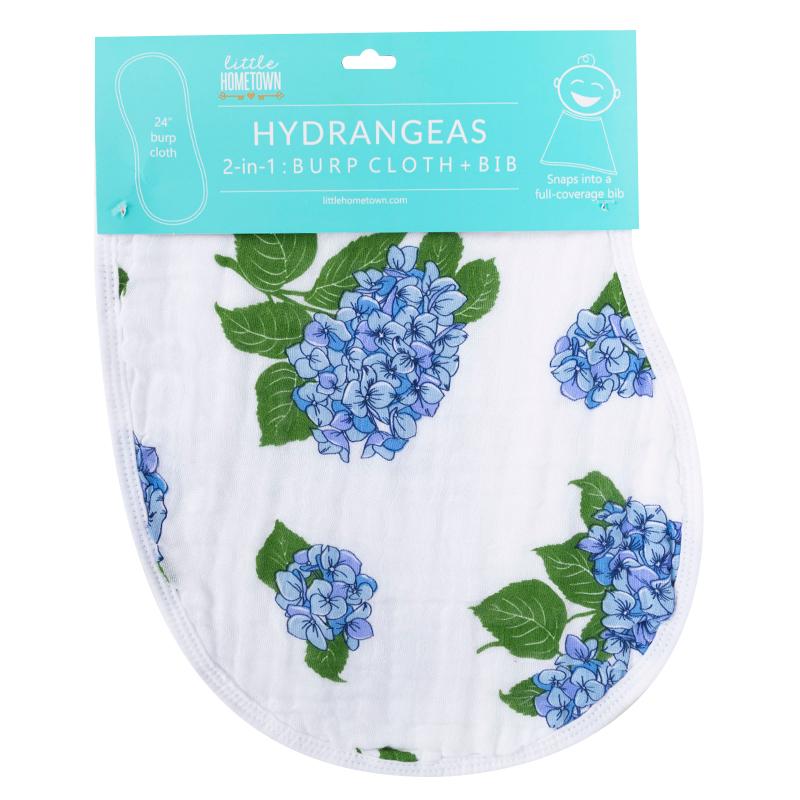 LHT - Little Hometown Little Hometown Hydrangeas 2-In-1 Burp Cloth and Bib - Little Miss Muffin Children & Home