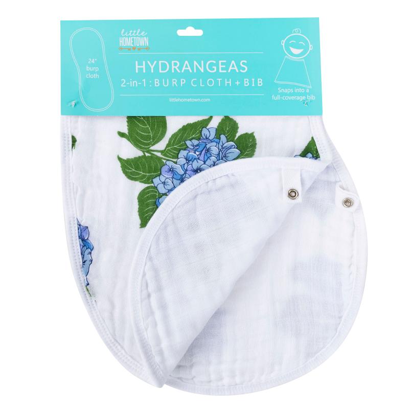LHT - Little Hometown Little Hometown Hydrangeas 2-In-1 Burp Cloth and Bib - Little Miss Muffin Children & Home