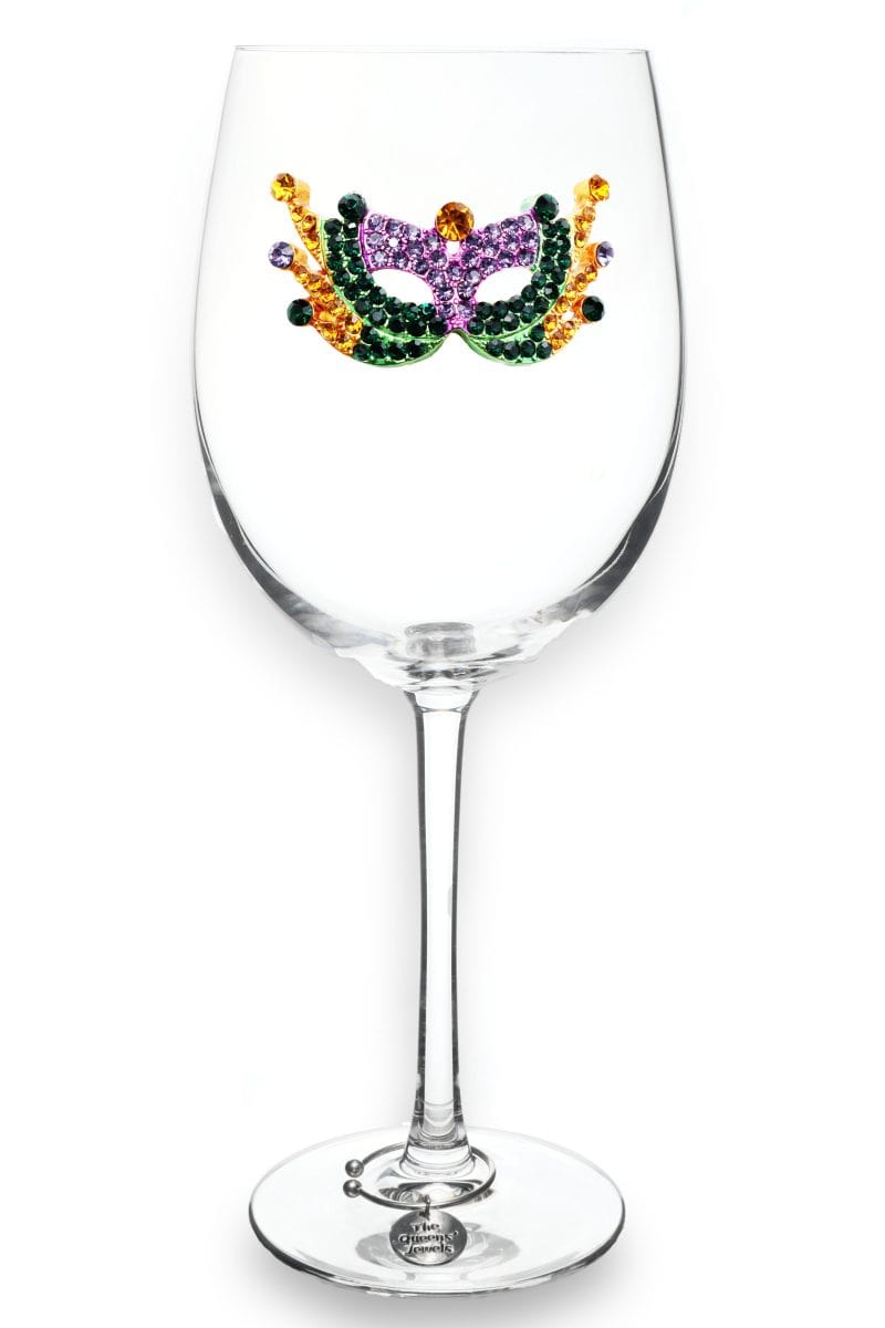 Queen Jewels Queen Jewels Jeweled Mardi Gras Mask Stemmed Wine Glass - Little Miss Muffin Children & Home
