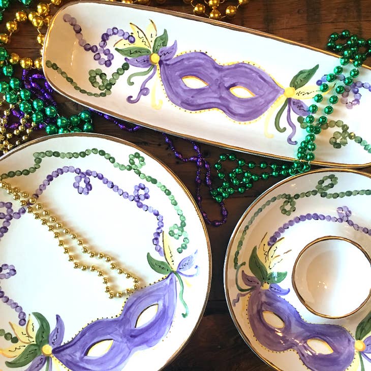 Magnolia Creative Co Magnolia Creative Co Mardi Gras Mask Round Platter - Little Miss Muffin Children & Home