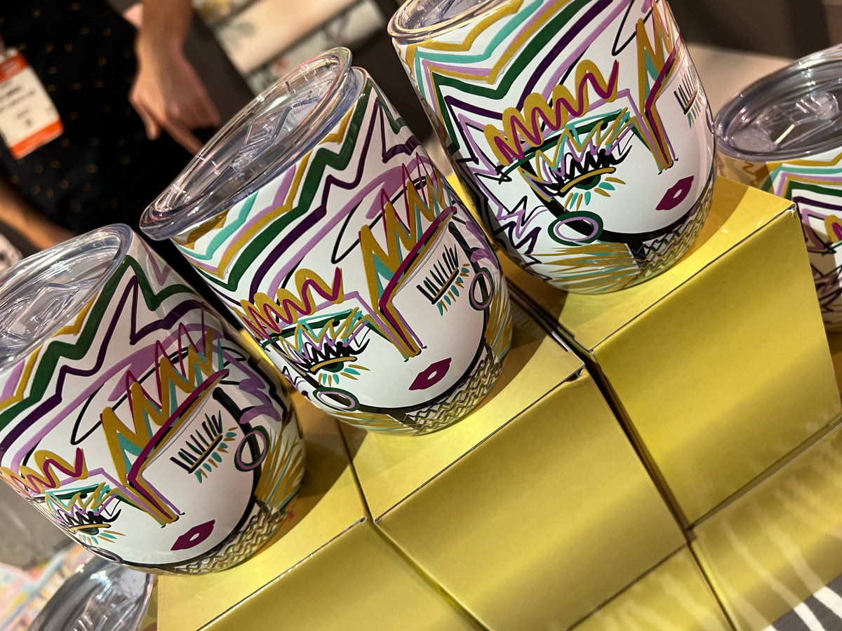 Pour Me Something Chica Mardi Gras 12 oz wine tumbler by Windy O'Connor Art, view 2