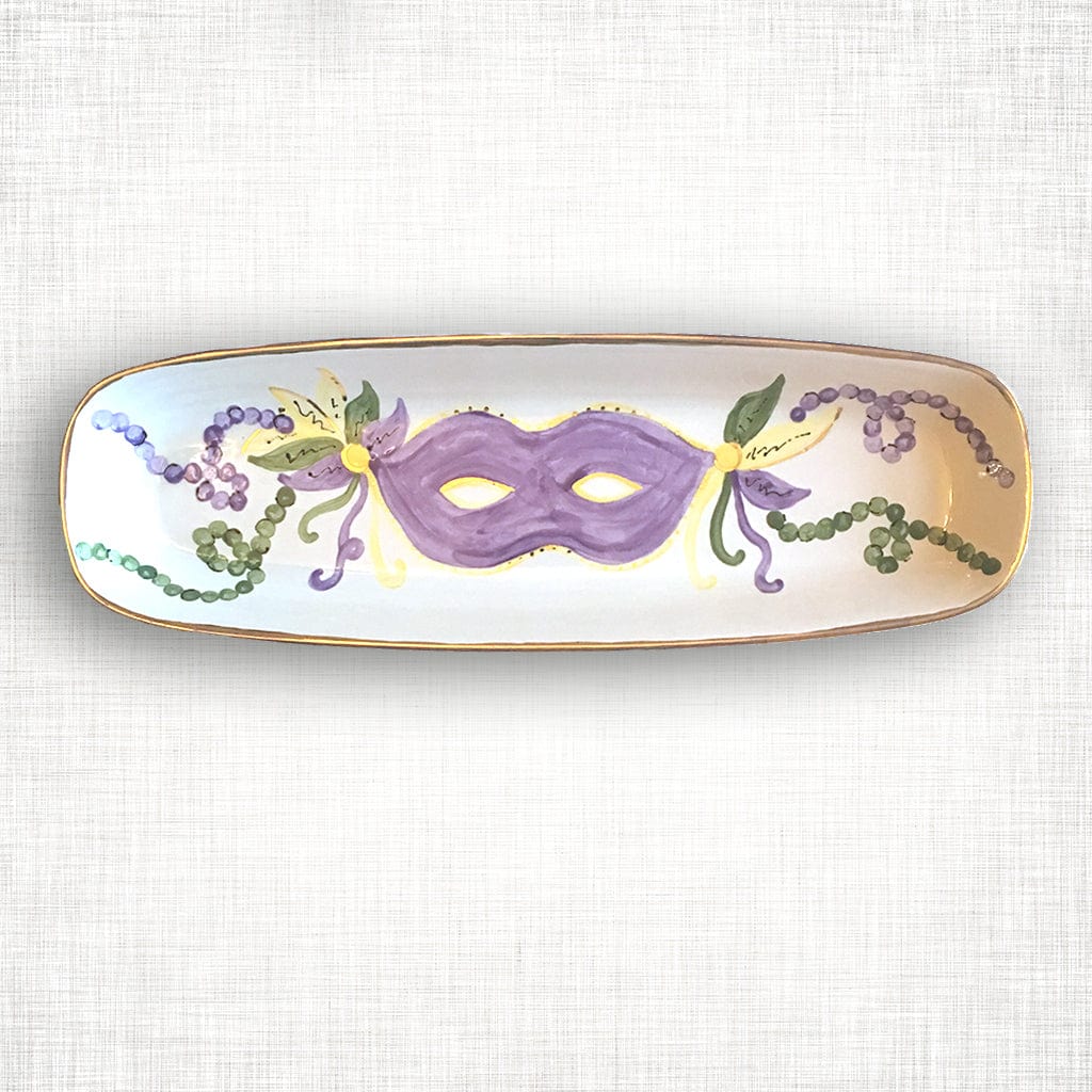Magnolia Creative Co Mardi Gras Mask Bread Tray, hand-painted with 22k gold detailing