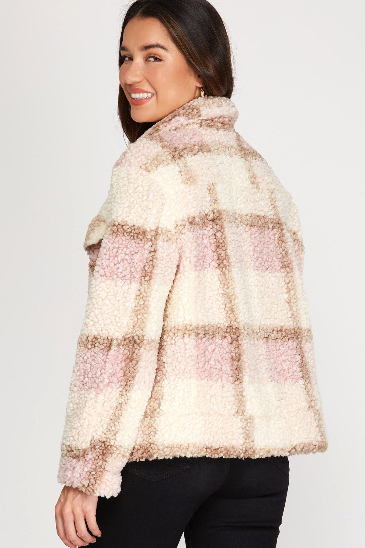 She & Sky She & Sky Checkered Shearling Jacket - Little Miss Muffin Children & Home