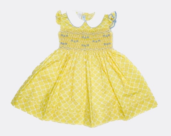Vive La Fete Vive La Fete Smocked Yellow Quatrefoil Dress - Little Miss Muffin Children & Home