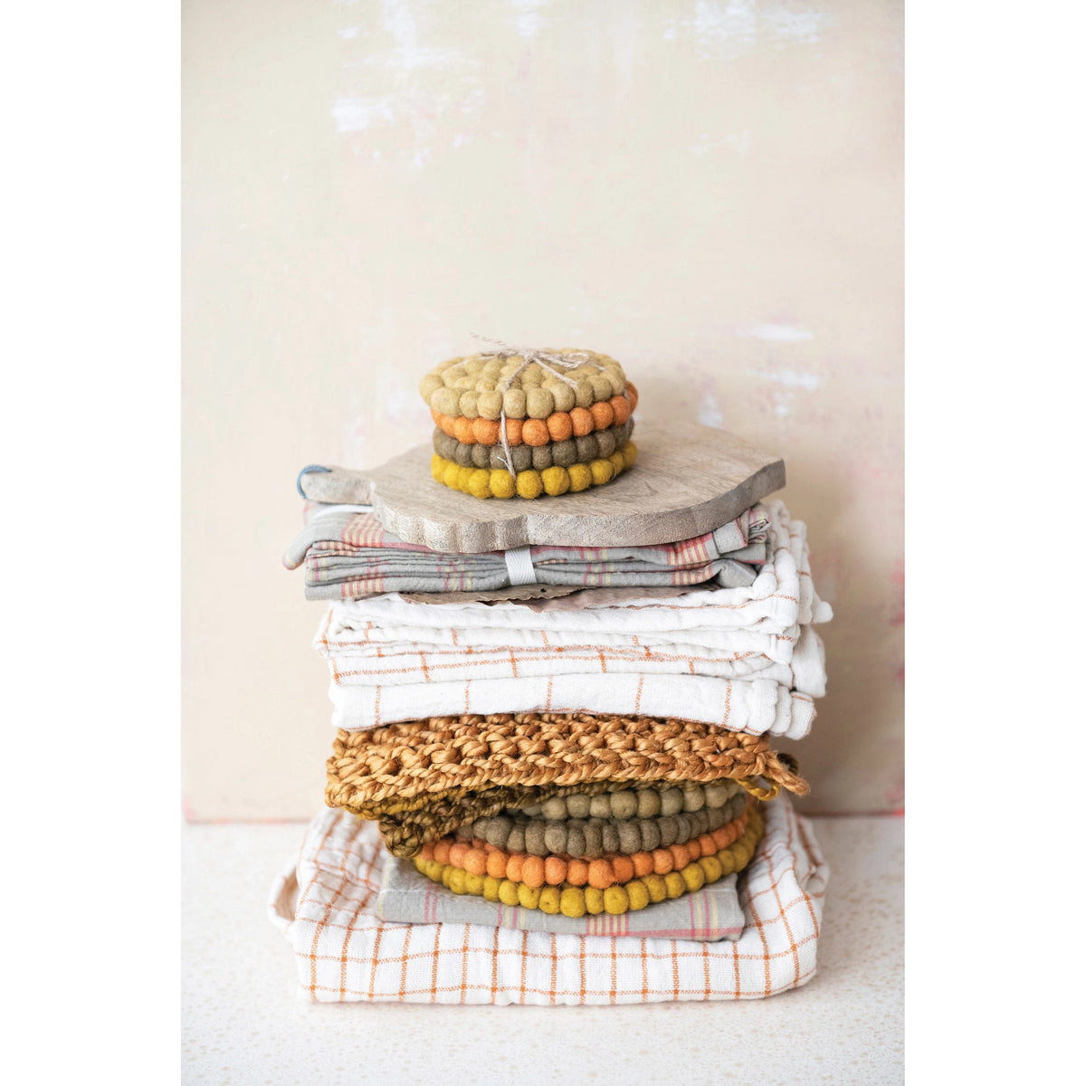 CCO - Creative Co-op Creative Co-op Handmade Wool Felt Ball Coasters Set of 4 - Little Miss Muffin Children & Home