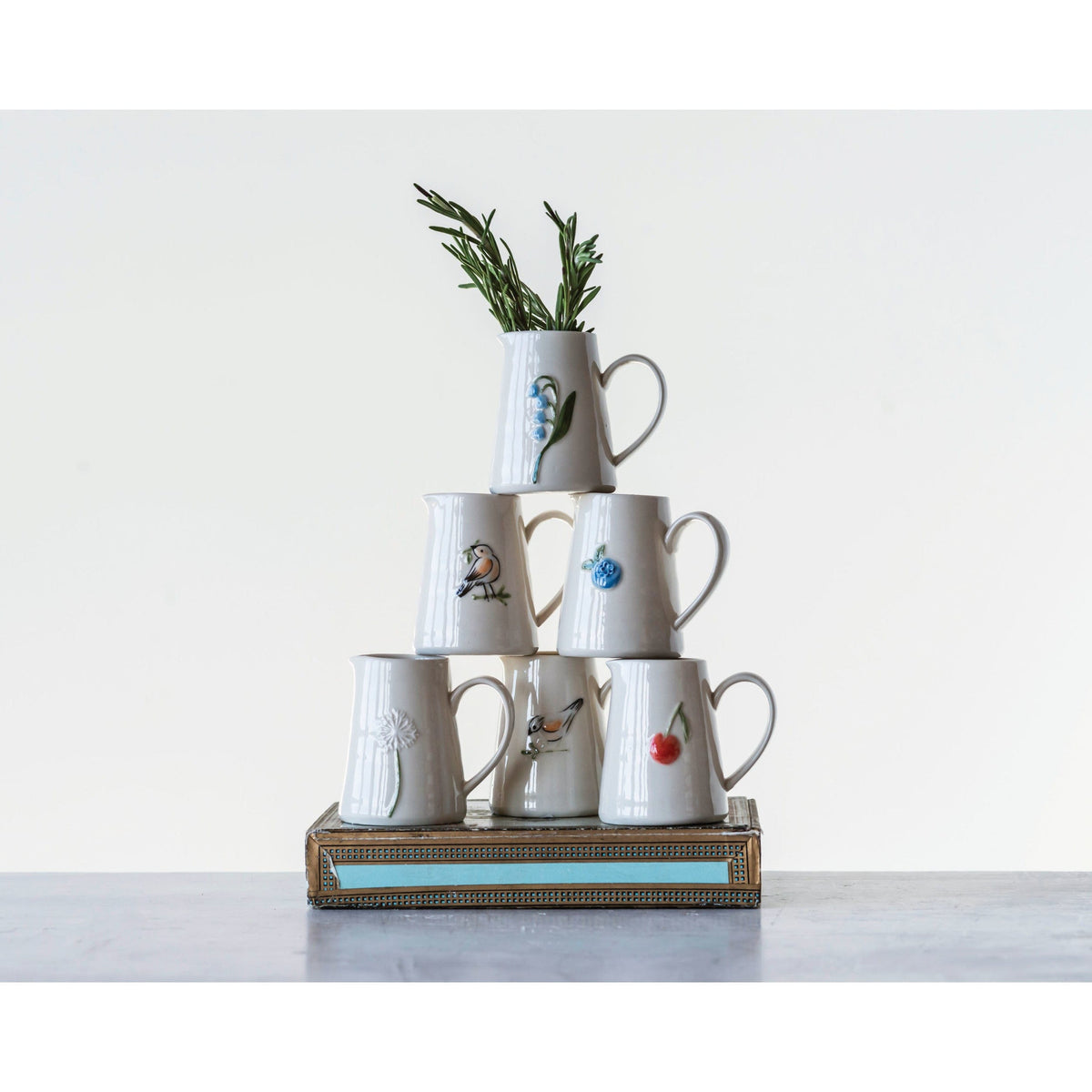 Creative Co-op Creative Co-op Hand-Painted Embossed Creamer 2022 - Little Miss Muffin Children & Home