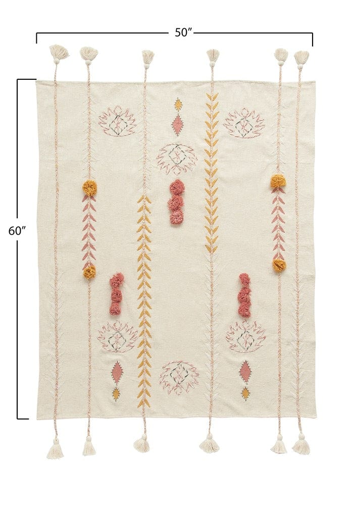 Creative Co-Op Creative Co-op Cotton Embroidered Tassel Throw - Little Miss Muffin Children & Home