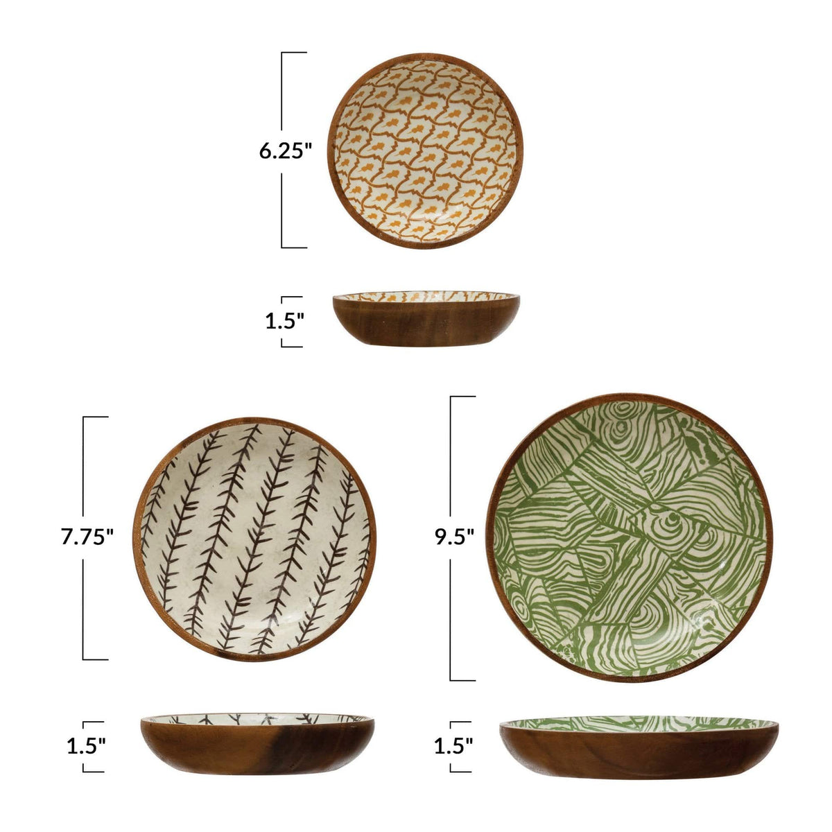 Creative Co-op Creative Co-op Patterned Medium Acacia Wood Bowl - Little Miss Muffin Children & Home