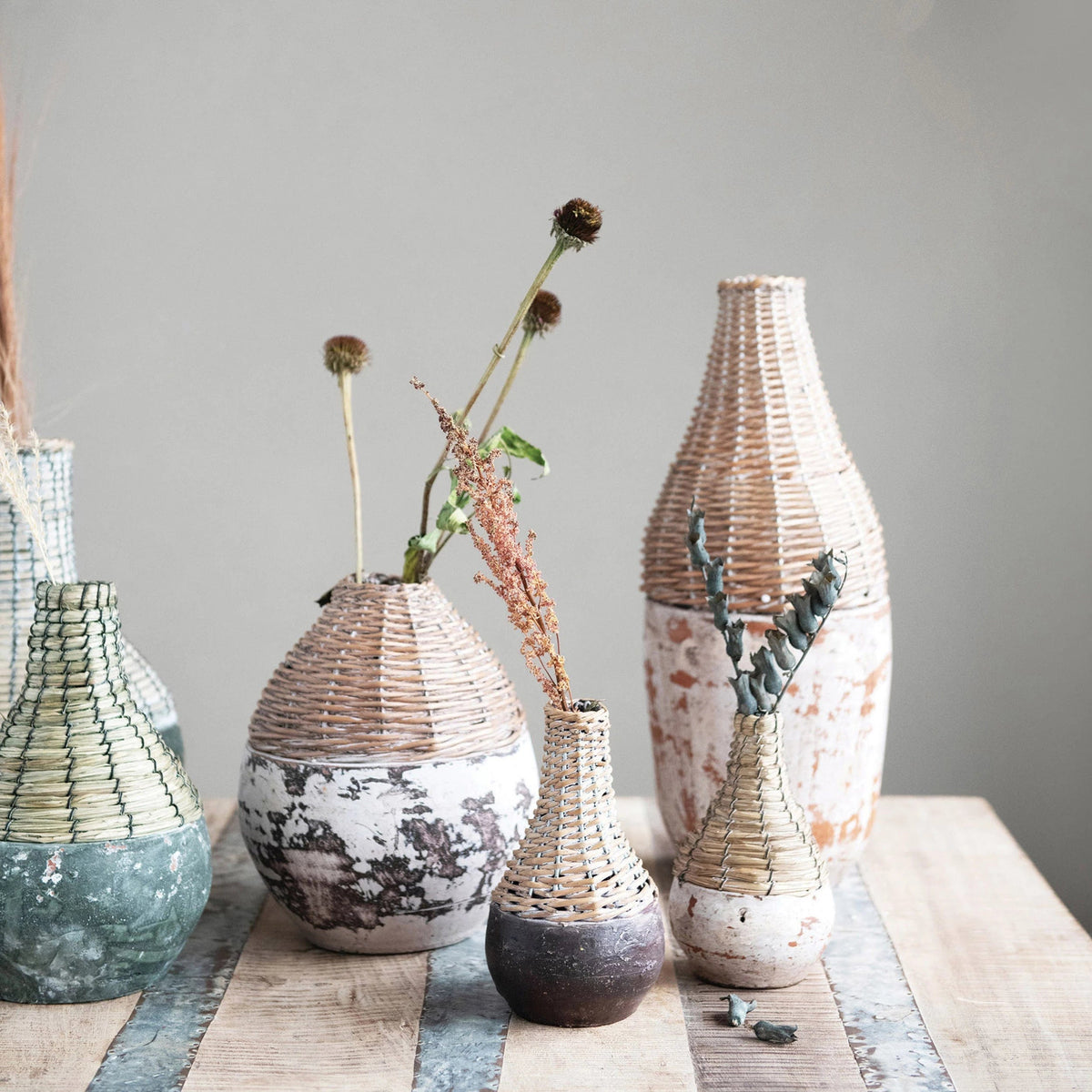 CREATIVE CO-OP Creative Co-op Woven Rattan & Clay Vase - Little Miss Muffin Children & Home