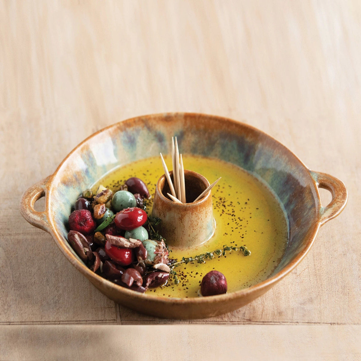 Creative Co-op Creative Co-op Stoneware Dish with Toothpick Holder - Little Miss Muffin Children & Home