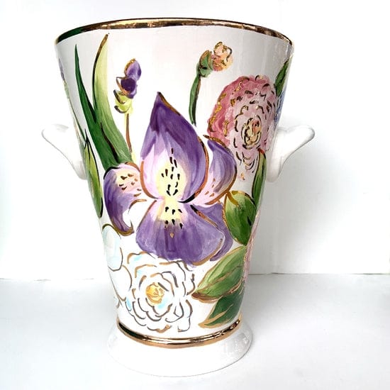Magnolia Creative Co Southern Floral Champagne Chiller, hand-painted ice bucket with 22k gold flowers