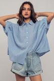 Urban Daizy Urban Daizy Boxy Pinstriped Cuff Shirt in Blue & White - Little Miss Muffin Children & Home
