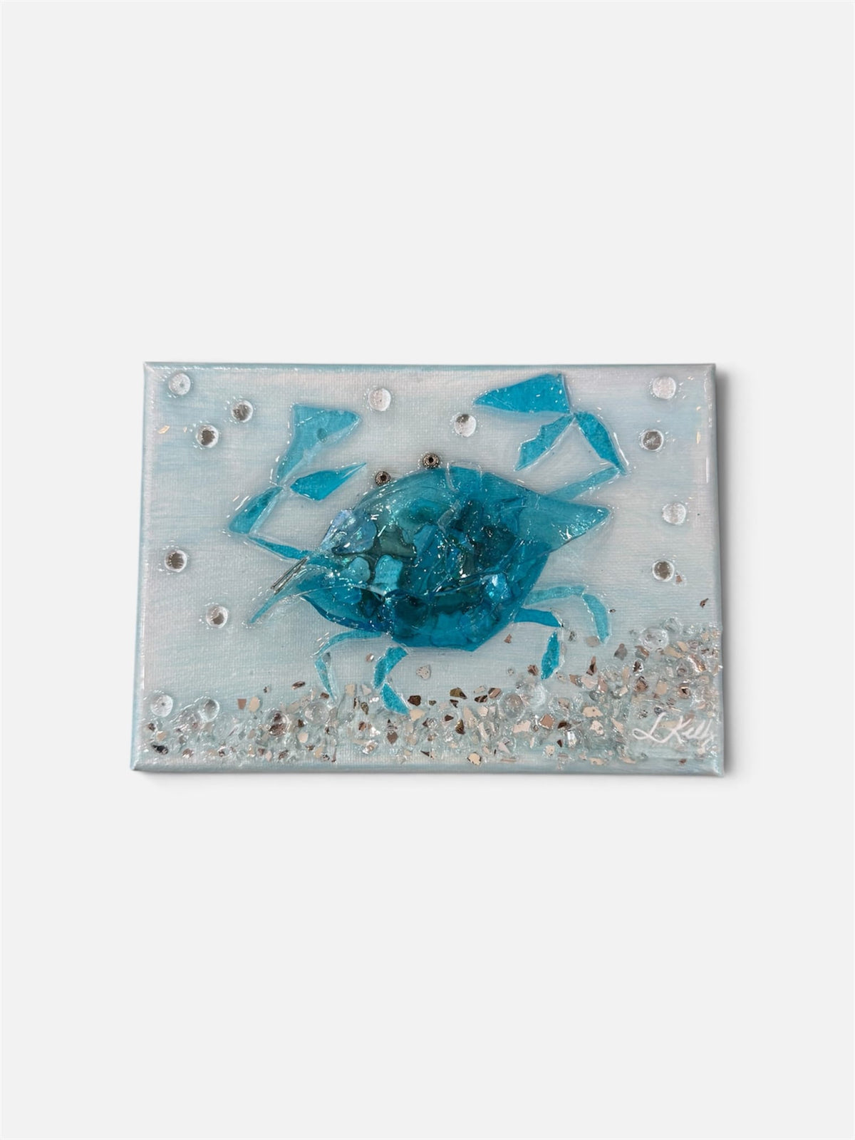 Blue Crab Original Resin Art | 5x7 Mixed Media Painting by Laurie Kelly