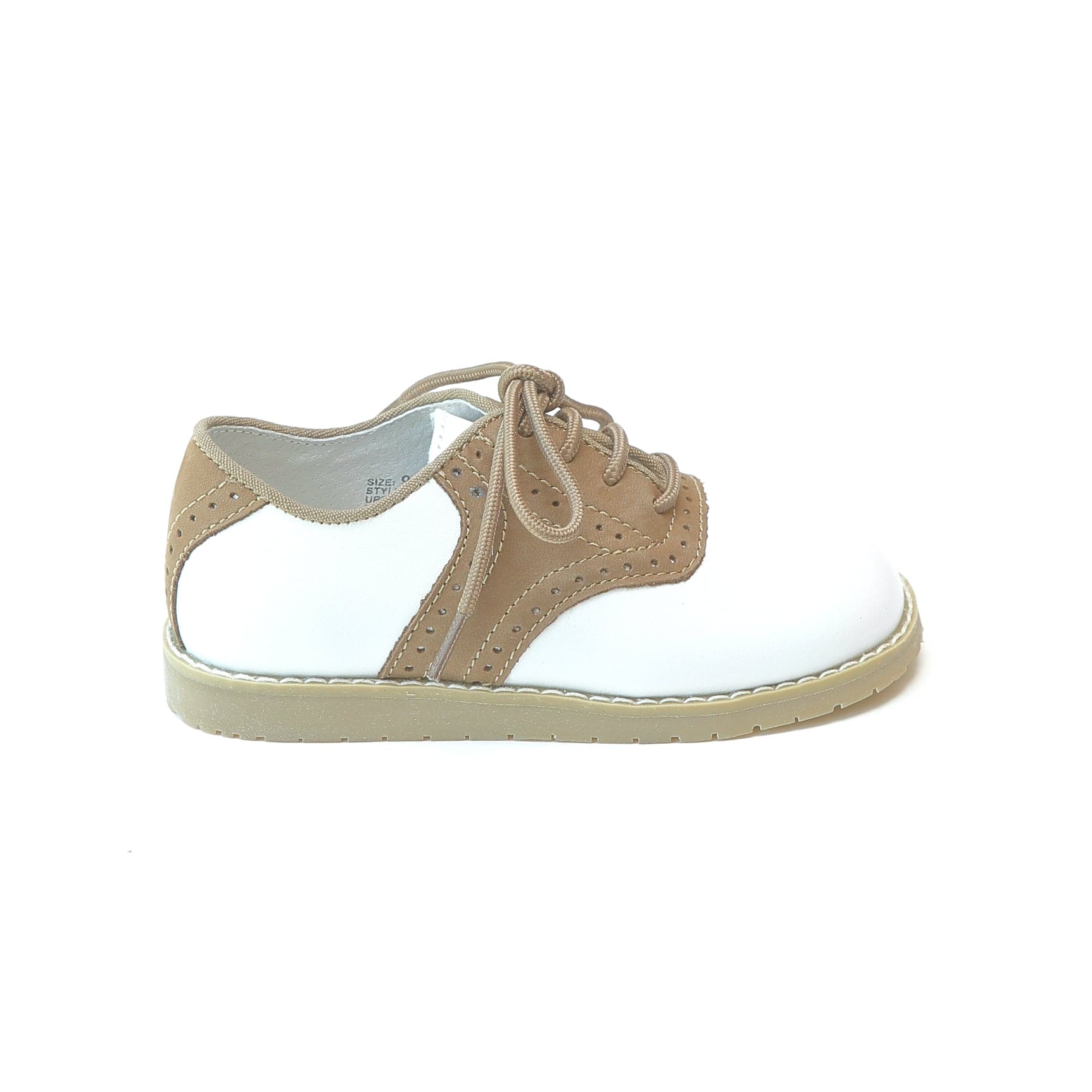 L'Amour Shoes L'Amour Luke Two Tone Leather Saddle Shoe White/Khaki - Little Miss Muffin Children & Home