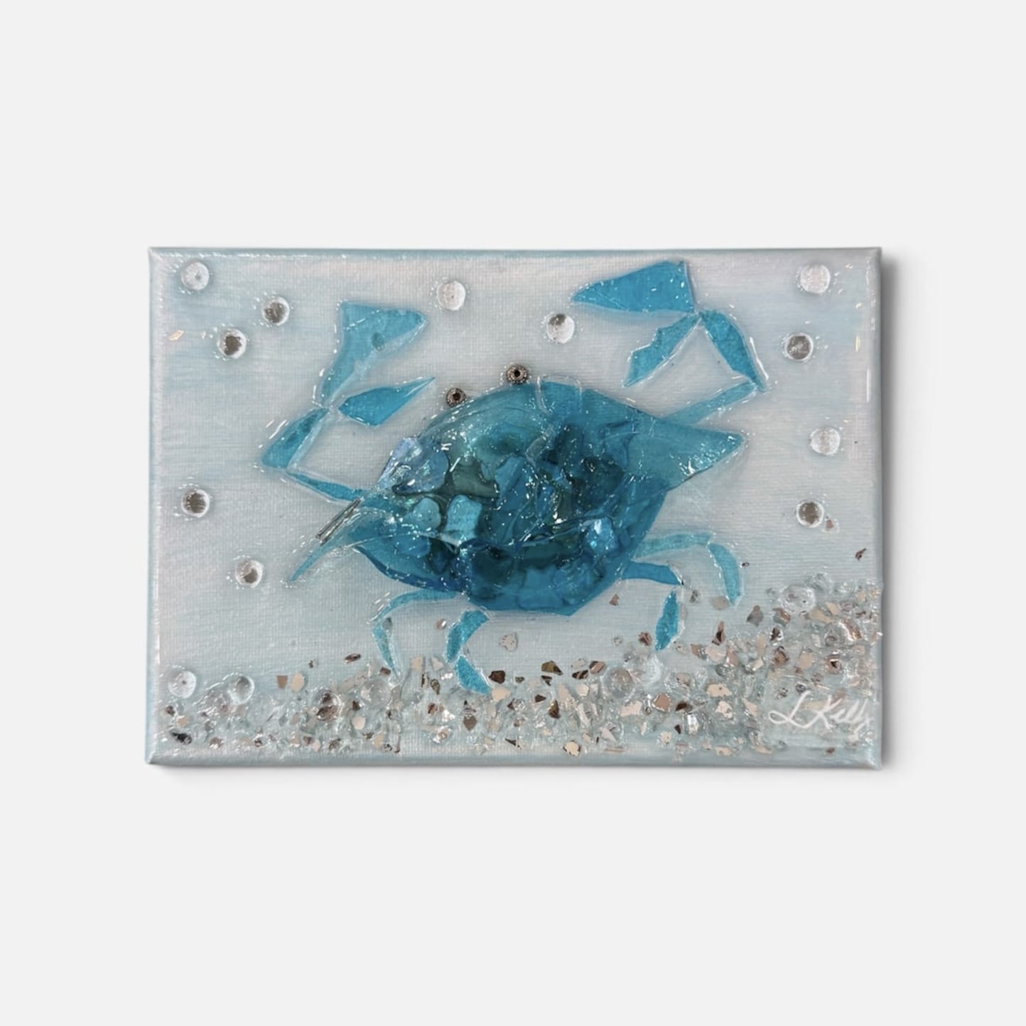 Blue Crab Original Resin Art | 5x7 Mixed Media Painting by Laurie Kelly