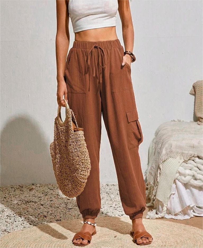 Rosa Clothing Rosa Clothing Trousers Pocket Casual Cargo Pants in Brown - Little Miss Muffin Children & Home