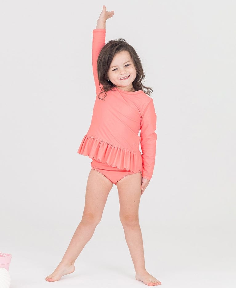Ruffle Butts Ruffle Butts Bubblegum Pink Scalloped Hem Long Sleeve Rash Guard with Ruffle Bikini Bottoms - Little Miss Muffin Children & Home