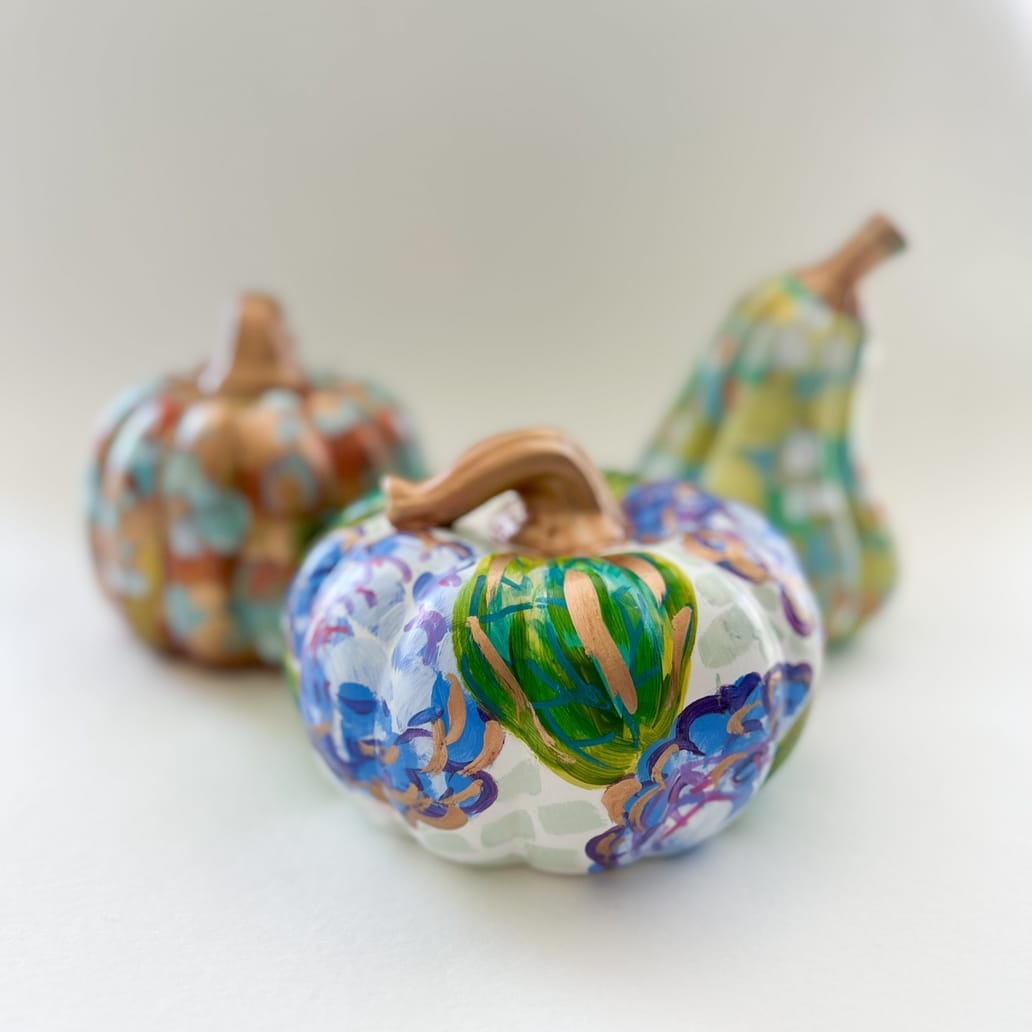 Jessica Reynolds Art Blue Hydrangea Floral Pumpkin - Little Miss Muffin Children & Home