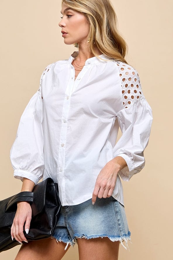 Cezele Cezele Lantern Sleeve Blouse in White - Little Miss Muffin Children & Home