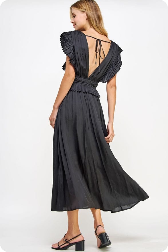 Strut & Bolt Strut & Bolt Sleeveless Pleated Long Satin Dress in Black - Little Miss Muffin Children & Home