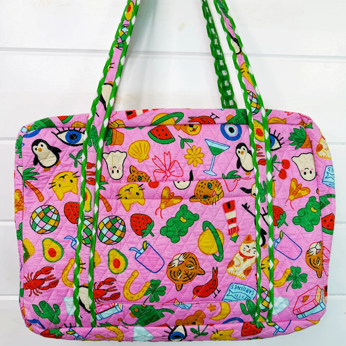 Lucky Vibes Pink Quilted Weekender Duffle Bag