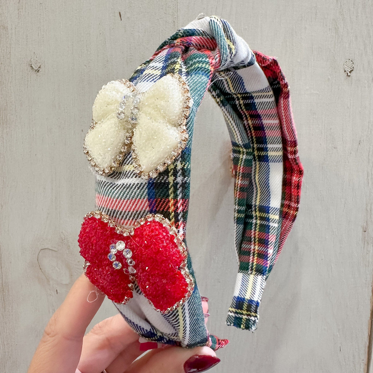 Bari Lynn Crystallized Glitter Bow Plaid Knot Headband - Little Miss Muffin Children & Home