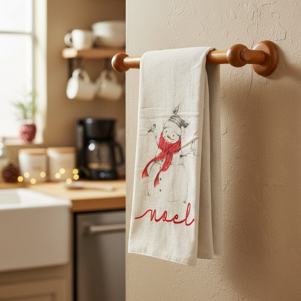 Creative Co-op Cotton & Linen Tea Towel with Snowman/Santa Image, 4 Styles Available - Little Miss Muffin Children & Home