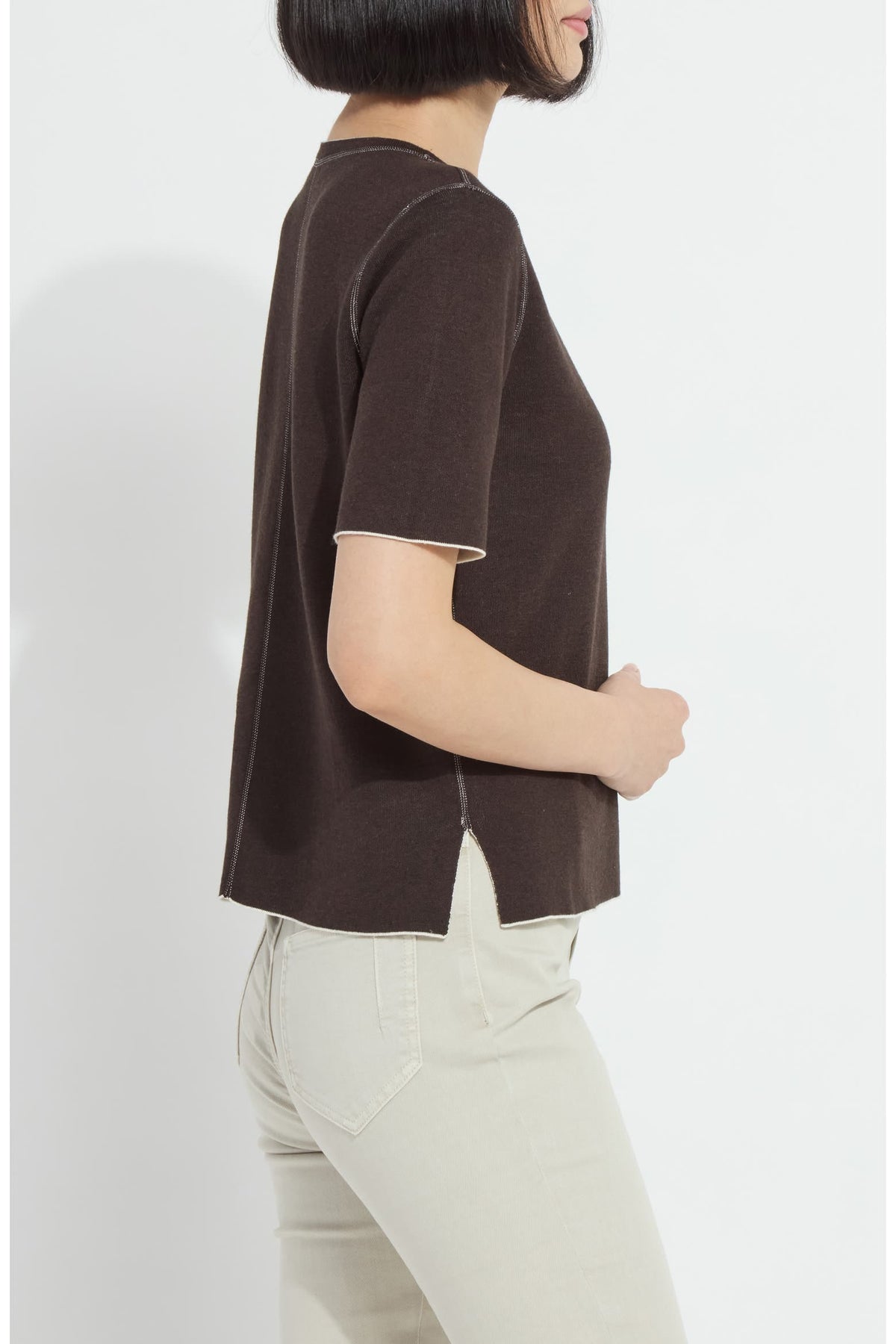 Lysse Odessa Reversible Knit Short Sleeve Tee in Refined Taupe/Double Espresso - Little Miss Muffin Children & Home