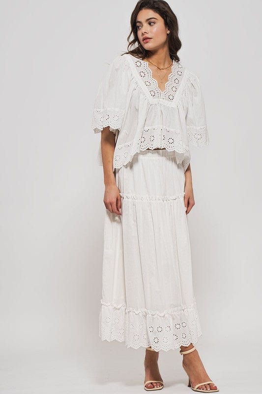 Fashion Week Flowing Hollow Laced Blouse in White - Little Miss Muffin Children & Home