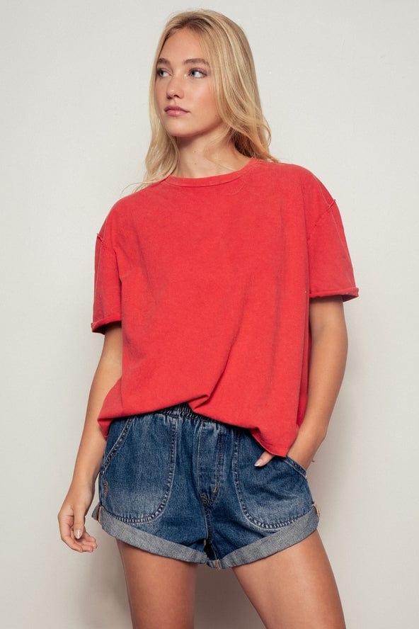 Urban Daizy Oversized Boxy Cotton Crewneck Tee in Red - Little Miss Muffin Children & Home