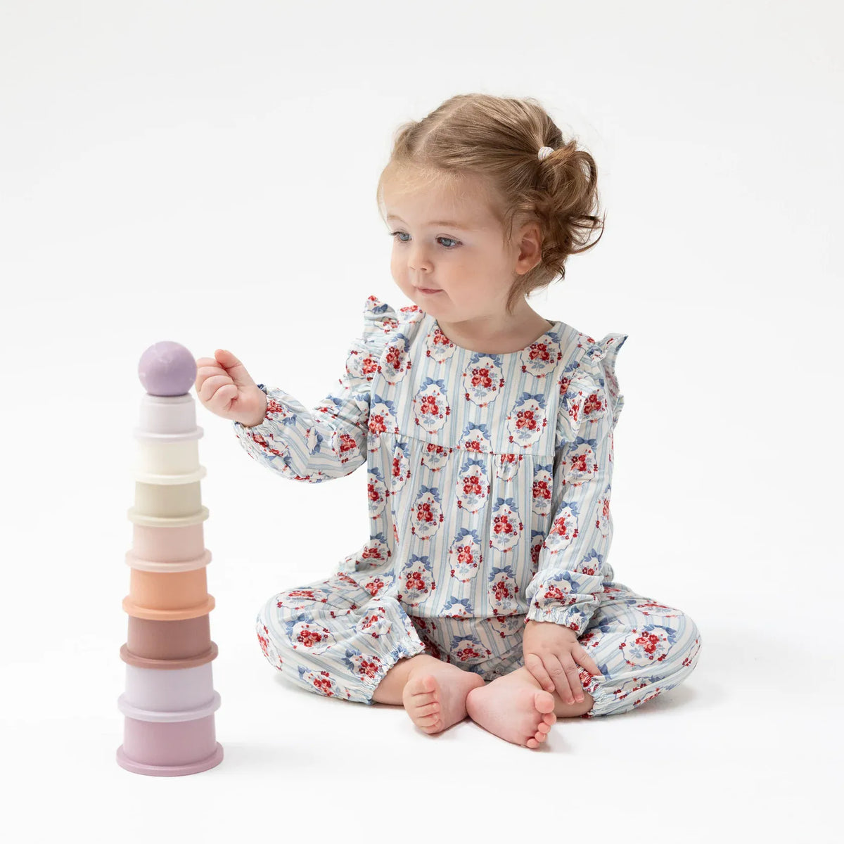 Angel Dear Beverly Cameo Stripe Ruffle Sleeve Snap Romper - Little Miss Muffin Children & Home