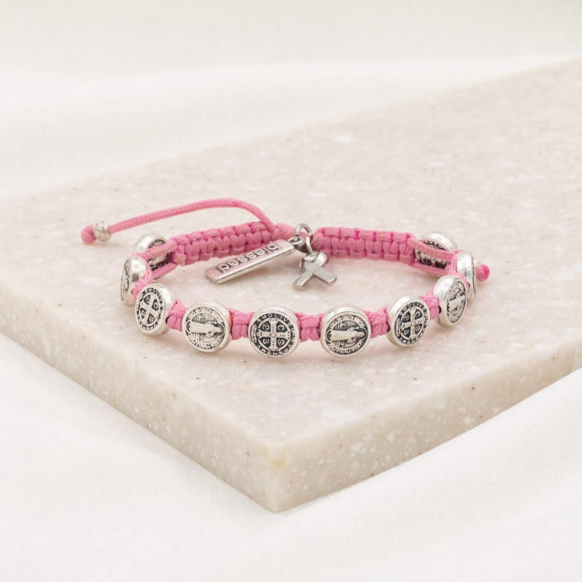 My Saint My Hero Pink Blessing for a Cure Breast Cancer Awareness Bracelet with 10 Silver Medals - Little Miss Muffin Children & Home