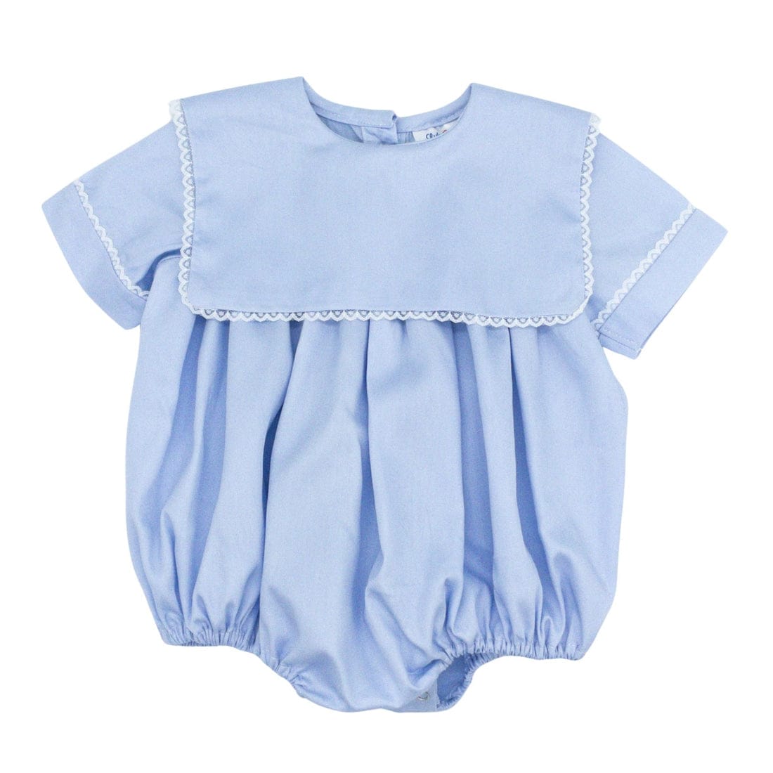 Arthur Bib Collar Bubble with Lace Trim in Blue
