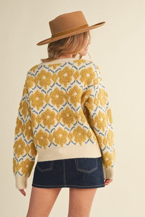 &merci Chenille Floral Sweater in Yellow - Little Miss Muffin Children & Home