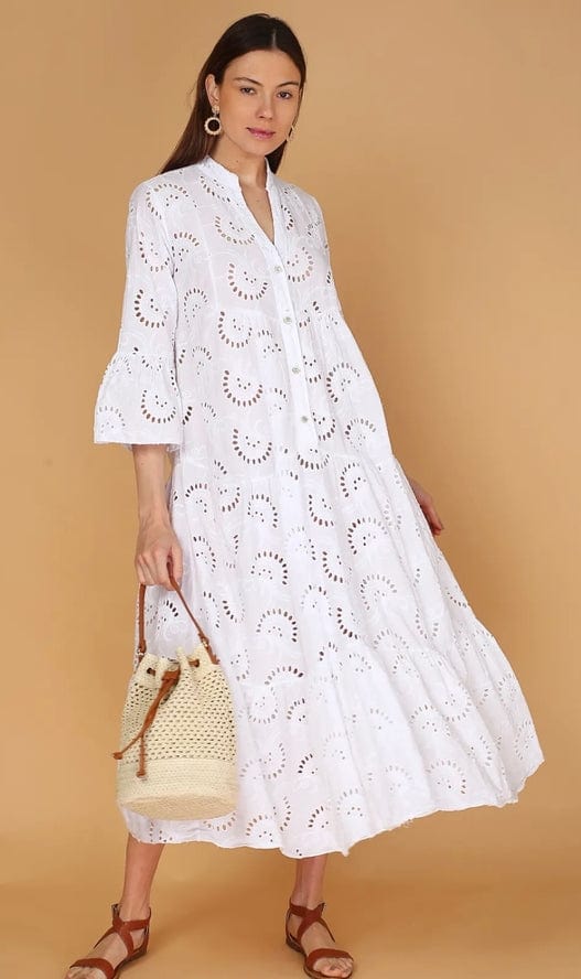 Loowie Loowie English Embroidered Long Dress in White - Little Miss Muffin Children & Home